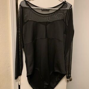Fashion to Figure Black Mesh Long-Sleeve Bodysuit